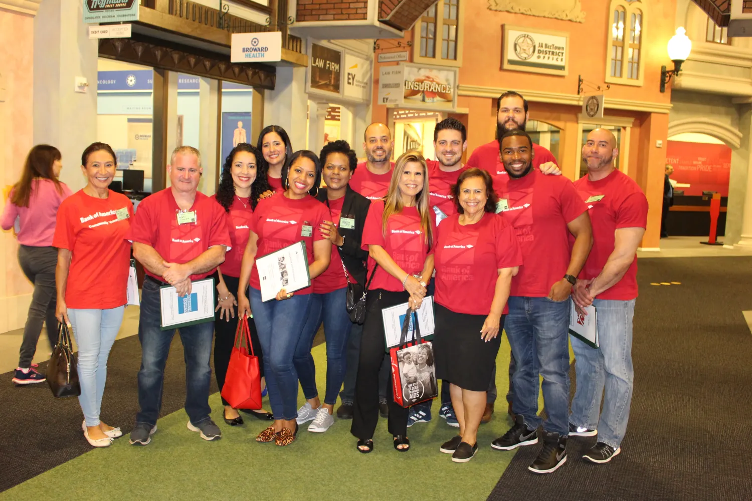 A team of corporate volunteers at JA World